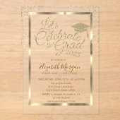 金ゴールド卒業キャップダイアモンズネイビーブルー卒業 アクリル招待状 (正面)