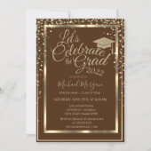 金ゴールド卒業キャップダイアモンズブラウン卒業 招待状 (正面)