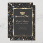 金ゴールド卒業キャップダークグリッター卒業 招待状 (正面/裏面)