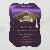 金ゴールド卒業キャップ、スターパープル卒業 招待状 (正面/裏面)