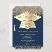 金ゴールド卒業キャップ、ダイアモンズネイビーブルー卒業 招待状 (正面)