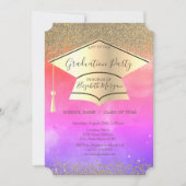 金ゴールド卒業キャップ、ダイヤモンドグラデーション卒業 招待状 (正面)