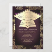 金ゴールド卒業キャップ、フローラダマスク卒業 招待状 (正面)