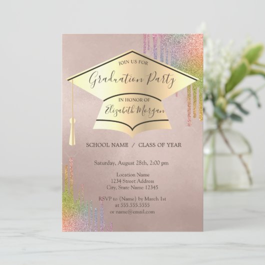 金ゴールド卒業キャップ、レインボードリップス卒業 招待状 (スタンド正面)