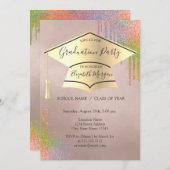 金ゴールド卒業キャップ、レインボードリップス卒業 招待状 (正面/裏面)