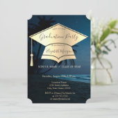 金ゴールド卒業キャップ、手のひら卒業 招待状 (スタンド正面)