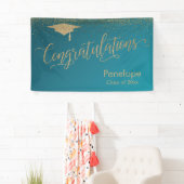 金ゴールド卒業グラデーションティール(緑がかった色) 横断幕 (インサイチュ)