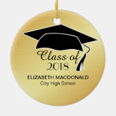 金ゴールド卒業ステッカーブラックモルタルボード&文字 セラミックオーナメント (裏面)