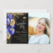 金ゴールド卒業パーティー海軍ブルー風船 招待状 (正面)