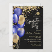 金ゴールド卒業パーティー海軍ブルー風船 招待状 (正面)