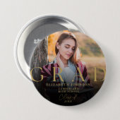 金ゴールド卒業モダン写真エレガントグラッドボタン 缶バッジ (正面&裏面)