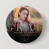 金ゴールド卒業モダン写真エレガントグラッドボタン 缶バッジ (正面)
