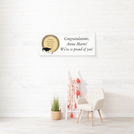 金ゴールド卒業円フォトフレーム 横断幕 (インサイチュ)