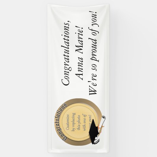 金ゴールド卒業円フォトフレーム 横断幕 (縦)