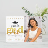 金ゴールド卒業写真はっきりしたモダンタイポグラフィキャップ 案内状 (スタンド正面)