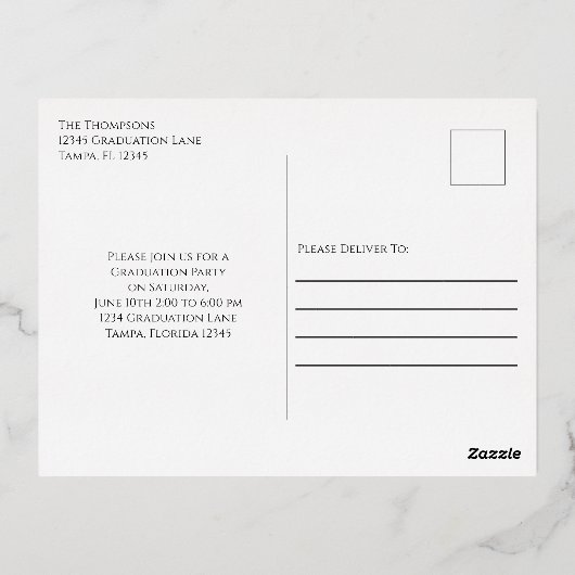 金ゴールド卒業写真招待状テンプレート 箔招待状ポストカード (裏面)