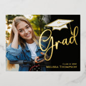 金ゴールド卒業写真招待状テンプレート 箔招待状ポストカード (正面)