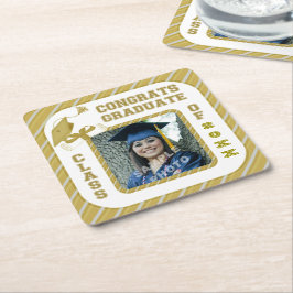 金ゴールド卒業大学院パーティーコースター スクエアペーパーコースター