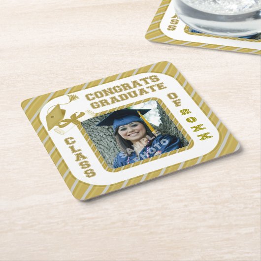 金ゴールド卒業大学院パーティーコースター スクエアペーパーコースター (アングル)