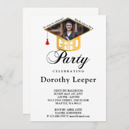 金ゴールド卒業式キャップ&写真卒業パーティー 招待状