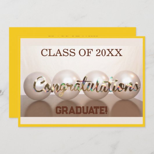 金ゴールド卒業記念バルーン 招待状 (正面/裏面)