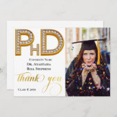 金ゴールド博士後期課程の卒業写真サンキューカード 招待状 (正面/裏面)