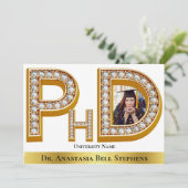 金ゴールド博士後期課程の卒業式パーティー写真 招待状 (スタンド正面)