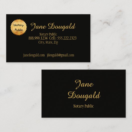 金ゴールド印鑑付き黒クラシック公証人 名刺 (正面/裏面)