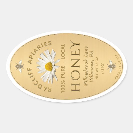 金ゴールド卵形ハチミツの紋章、デイジー 楕円形シール (正面)