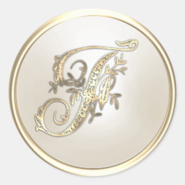 金ゴールド及びアイボリー華美イニシャルモノグラムF ラウンドシール