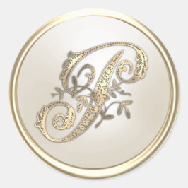 金ゴールド及びアイボリー華美モノグラムイニシャルP ラウンドシール