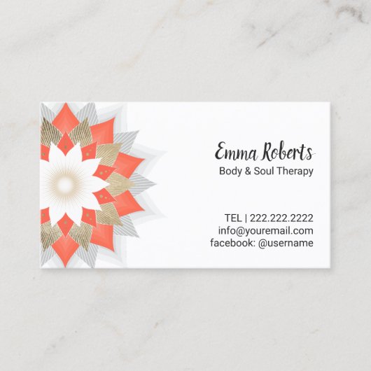 金ゴールド及びオレンジはすの花の体及び精神のセラピー 名刺 (正面)