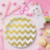 金ゴールド及びシェブロンの白い紙皿9つ ペーパープレート (パーティー)