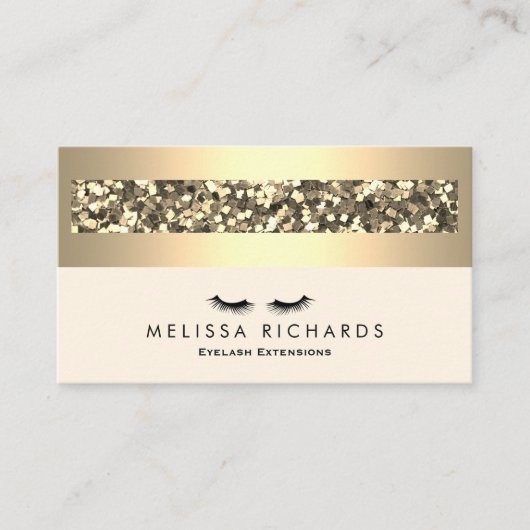 金ゴールド及びスパンコールのメーキャップアーティストのまつげ延長 名刺 (正面)