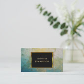 金ゴールド及びターコイズの石造りのgeodeのプロフェッショナル 名刺 (スタンド正面)