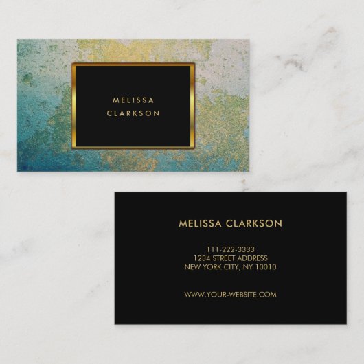 金ゴールド及びターコイズの石造りのgeodeパターン 名刺 (正面/裏面)