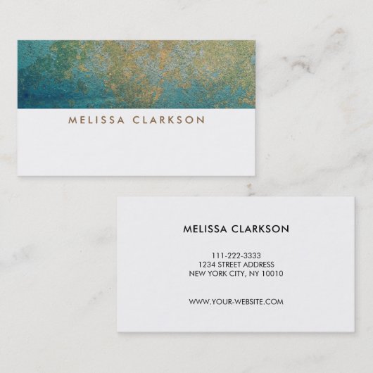 金ゴールド及びターコイズの魔法の石造りの大理石パターン 名刺 (正面/裏面)