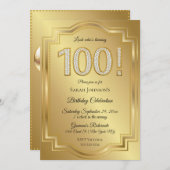 金ゴールド及びダイヤモンドの100th誕生日記念日 招待状 (正面/裏面)