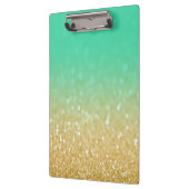 金ゴールド及びティール(緑がかった色)のグラデーションなグリッターのパーソナライズな用箋挟 クリップボード (左)