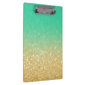 金ゴールド及びティール(緑がかった色)のグラデーションなグリッターのパーソナライズな用箋挟 クリップボード (右)