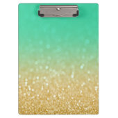 金ゴールド及びティール(緑がかった色)のグラデーションなグリッターのパーソナライズな用箋挟 クリップボード (正面)