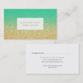 金ゴールド及びティール（緑がかった色）のグラデーションなグリッターの美容師カード 予約カード (正面/裏面)