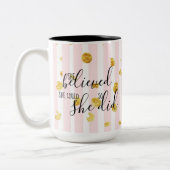 金ゴールド及びピンク彼女は彼女をできました信じました従って彼女は襲いました ツートーンマグカップ (左)