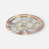 金ゴールド及びフェイクなダイヤモンド及びばら色の結婚式または記念日 ペーパープレート (アングル)