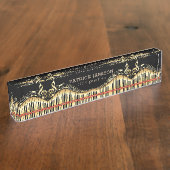 金ゴールド及びブラックキーボード及びクレフ、 音符記号 デスクネームプレート (側面)