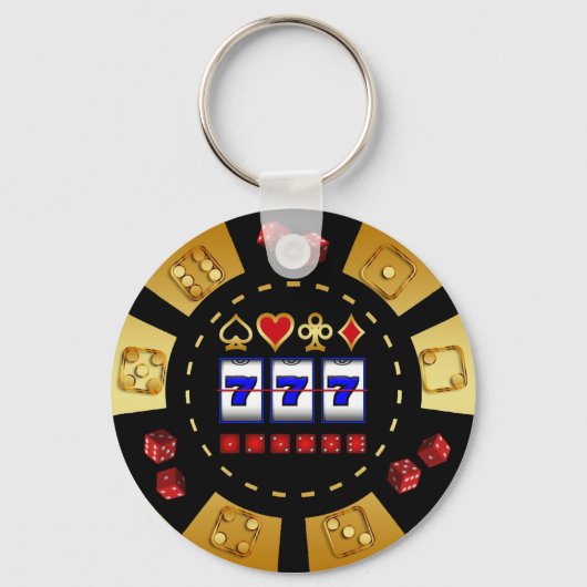 金ゴールド及びブラックゲームトランプのポーカーチップ キーホルダー (正面)