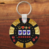 金ゴールド及びブラックゲームトランプのポーカーチップ キーホルダー (正面)