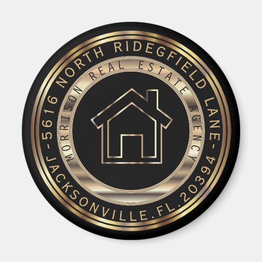 金ゴールド及びブラックメタル不動産仲介業者デザイン マグネット (正面)