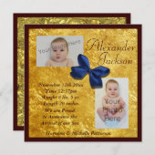 金ゴールド及びマホガニーの男の子の誕生の発表 案内状 (正面/裏面)