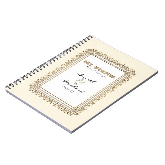 金ゴールド及びレースのクラシックでフォーマルでエレガントなウェディングプランナー ノートブック (左側)